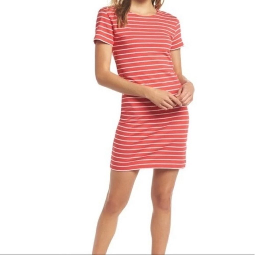 French Connection bodycon red white striped short-sleeve mini dress small